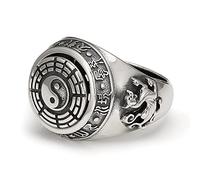 TYMONT Bague Chevalière Tai Chi Bagua Pour Hommes En Argent Sterling S925, Bague De Poisson Yin Yang À La Mode Gothique,Argent,8