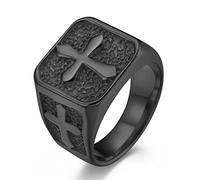 TYMONT Bague Croix Pour Homme, Bague De Prière Chrétienne Gothique En Acier Inoxydable Religieux Jésus,Noir,11