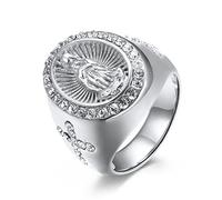 TYMONT Bague Croix Vierge Marie, Bague En Acier Inoxydable Vierge Marie Chrétienne Vintage Gothique Pour Homme,Argent,12