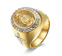 TYMONT Bague Croix Vierge Marie, Bague En Acier Inoxydable Vierge Marie Chrétienne Vintage Gothique Pour Homme,D'or,12