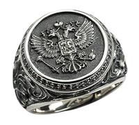 TYMONT Bague De Sceau D'aigle À Deux Têtes, Bague Militaire Vintage D'aigle Américain S925 En Argent Sterling Plaqué Or 18 Carats Bague De Médaille Pour Hommes,Argent,11