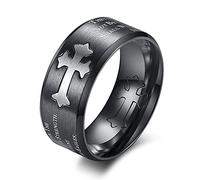 TYMONT Bague D'inscription Isaiah 40:31 Pour Homme Et Femme, Bague Croix Chrétienne En Acier Inoxydable Brossé 8 Mm,Noir,12