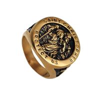 TYMONT Bague En Acier Inoxydable Pour Hommes Viking St. Christopher Nous Protège Bande De Locomotive Religieuse Punk Mainstream Jewelry7-14#,D'or,12