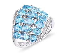 TYMONT Bague En Argent 925 Topaze Bleue De Tempérament Élégant Et Vintage, Bague Simple Et Noble,Argent,9