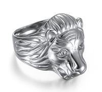 TYMONT Bague Tête De Lion Viking, Bague En Acier Inoxydable Gravée Tête De Lion Vintage Gothique Pour Homme,Argent,12