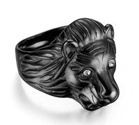 TYMONT Bague Tête De Lion Viking, Bague En Acier Inoxydable Gravée Tête De Lion Vintage Gothique Pour Homme,Noir,8
