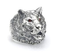 TYMONT Bague Tigre Dominatrice En Argent Sterling S925 Pour Homme Bague Tigre Animal Réglable À Ouverture Rétro Gothique,Argent,11