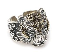 TYMONT Bague Tigre Dominatrice Pour Homme En Argent Sterling S925, Bague Tigre Réglable À Ouverture Rétro Gothique,Argent,10