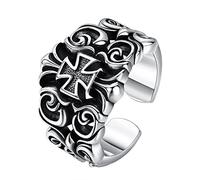 TYMONT Bague Unisexe En Argent Sterling S925, Croix Vigne Creuse Bague Vintage Do-Over,Argent,Adjustable