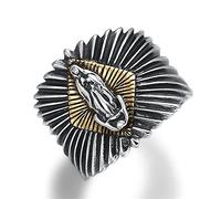 TYMONT Bague Vierge Marie Pour Homme En Argent Sterling S925, Bague Vierge Marie Réglable Vintage Gothique Ouverte,Argent,10