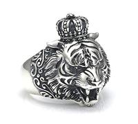 TYMONT Bague Viking Crown Lion En Argent Sterling 925, Bague Tête De Lion Gothique Vintage Pour Homme,Argent,12