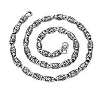 TYMONT Bouddhisme Tibétain Six Mots De Vérité Collier De Perles En Argent Sterling, Collier En Argent Pour Hommes Avec Roue De Sutra Vintage.,Argent,50cm