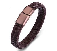 TYMONT Bracelet À Boucle Magnétique En Acier Inoxydable Plat Tissé En Cuir Européen Et Américain, Bracelet En Cuir De Style Punk Rock À La Mode Simple,Marron,16.5cm