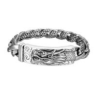 TYMONT Bracelet Dragon Vintage En Argent Sterling S925 Pour Homme, Bracelet À Écailles De Dragon À Chaîne Cubaine À La Mode Gothique,Argent,19.5cm