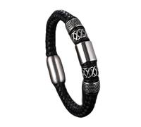 TYMONT Bracelet Rond Tressé En Cuir Européen Et Américain, Bracelet À Boucle Magnétique En Cuir Tressé Pour Hommes, Accessoires De Moto Punk,Noir,19.5cm