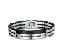 TYMONT Bracelet Zircon Incrusté Croix Fibre Carbone Acier Inoxydable Pour Hommes, Bracelet Chrétien En Acier Au Titane, Cadeau Punk Religieux