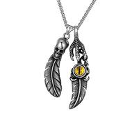 TYMONT Crâne Plume Démon Oeil Collier, Vintage Ange Plume Aigle Griffe Gemme Titane Acier Pendentif Collier Couple Punk Hip Hop Bijoux