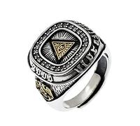 TYMONT Oeil D'horus Signet 925 Sterling Silver Ring, Bague Oeil De Dieu Vintage Gothique Pour Homme,Argent,14