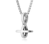 TYMONT Pendentif Anneau Croix Créative En Étain Pur, Collier Anneau Croix Hip Hop Personnalisé En Étain Pur Pour Homme,Argent,Pendant + Chain 50cm