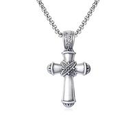TYMONT Pendentif Croix Cylindrique Vintage En Étain Pur, Collier Pendentif Croix En Étain Pur Personnalisé Pour Homme,Argent,Pendant + Chain 70cm