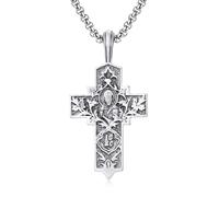 TYMONT Pendentif Croix En Étain Pur Vintage Minimalist Portrait, Collier Pendentif Croix En Étain Pur Hip Hop Personnalisé Pour Homme,Argent,Pendant + Chain 50cm