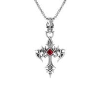 TYMONT Pendentif Croix Rubis Personnalisé En Étain Pur, Collier Pendentif Homme Punk Hip Hop En Étain Pur,Argent,Pendant + Chain 50cm