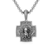 TYMONT Pendentif Croix Vintage En Étain Pur Européen Et Américain, Collier Pendentif En Étain Pur Punk Hip Hop Pour Homme,Argent,Pendant + Chain 60cm