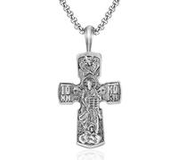 TYMONT Pendentif Croix Vintage Personnalisé En Étain Pur, Collier Pendentif En Étain Pur Punk Hip Hop Pour Homme,Argent,Pendant + Chain 60cm