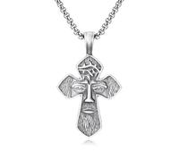 TYMONT Pendentif Croix Visage Humain Vintage En Étain Pur, Collier Pendentif Punk Hip Hop En Étain Pur Pour Hommes Et Femmes,Argent,Single Pendant
