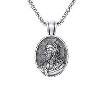 TYMONT Pendentif De Tête De Jésus Vintage En Étain Pur, Collier Pendentif De Figure En Étain Pur Hip Hop Pour Les Hommes Et Les Femmes,Argent,Single Pendant