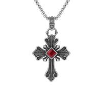 TYMONT Pendentif En Étain Pur, Croix Vintage, Rubis, Collier Personnalisé En Étain Pur Pour Hommes Et Femmes, Croix En Étain Pur, Pierres Précieuses,Argent,Single Pendant