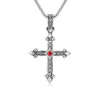 TYMONT Pendentif En Étain Pur Vintage Anchor Cross Gemstone, Punk Hip Hop Men's Pure Pewter Pendant Necklace,Argent,Pendant + Chain 60cm