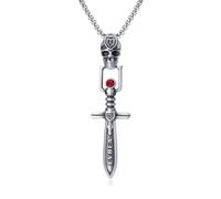 TYMONT Pendentif Épée Crâne En Étain Pur, Pendentif Épée En Étain Pur, Pendentif Épée En Croix En Étain Pur Personnalisé Pour Hommes,Argent,Pendant + Chain 70cm