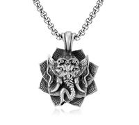 TYMONT Pendentif Lotus Elephant God En Étain Pur Vintage, Collier Pendentif Elephant God En Étain Pur Hip Hop Punk Pour Hommes Et Femmes,Argent,Pendant + Chain 50cm