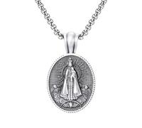 TYMONT Pendentif Médaille Sacrée En Étain Pur Vintage, Collier Pendentif Médaille Sacrée En Étain Pur Hip Hop Personnalisé Pour Hommes Et Femmes,Argent,Pendant + Chain 70cm