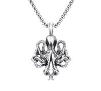 TYMONT Pendentif Pieuvre Exagérée En Étain Pur, Collier Pendentif Étain Pur Cent Personnalisé Pour Homme,Argent,Pendant + Chain 50cm