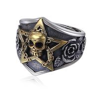 TYMONT S925 Bague En Argent Sterling Pour Homme Avec Tête De Mort Et Pentagramme Rose Ouverture Bague En Argent Sterling,Argent,9