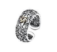 TYMONT S925 Bague Homme En Argent Sterling, Bague Personnalisée Vintage Hexagramme Vigne Creuse Fleur Ouverte,Argent,11