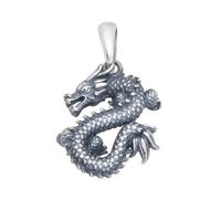 TYMONT S925 Pendentif Dragon Chinois Vintage En Argent Sterling, Collier Pendentif Hip Hop En Argent Sterling Personnalisé Pour Hommes Et Femmes,Argent,Pendant + Chain 70cm