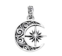 TYMONT S925 Pendentif Étoile Et Lune En Argent Sterling Creusé, Hommes Et Femmes Personnalisés Cent Collier Pendentif Étoile Et Lune En Argent Sterling Assorti,Argent,Pendant + Chain 50cm