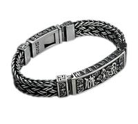 TYMONT S925 Sterling Silver Personnalité Six Caractères Mantra Bracelet De Blé Tissé, Bracelet De Blé À Double Rangée En Argent Sterling Pour Homme,Argent,22cm