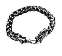 TYMONT S925 Thai Silver Double Dragon Head Dragon Scale Bracelet, Bracelet De Bon Augure À L'échelle Du Dragon Oriental Pour Hommes,Silver 6mm,20cm