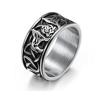 TYMONT Viking Celtic Ring, 10mm Mens Vintage Hand Gravé Trinity Celtic Wolf Pattern Ring,Argent,7