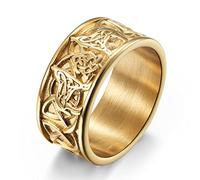 TYMONT Viking Celtic Ring, 10mm Mens Vintage Hand Gravé Trinity Celtic Wolf Pattern Ring,D'or,8