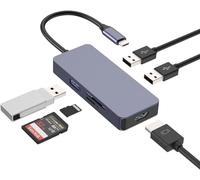 Tymyp Hub USB C, Adaptateur multiport, Distributeur USB 6 en 1 Compatible avec Air/Pro/iPad/Surface/Autres appareils Type-C, 4K HDMI, USB 3.0, 2* USB 2.0, SD/TF 2.0