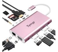 Tymyp Hub USB C, Adaptateur USB C 11 en 1 pour MacBook Pro/Air, Surface Pro et Autres appareils de Type C, répartiteur USB avec HDMI 4K, 4 Ports USB A, VGA, Ethernet, Audio 3,5 mm
