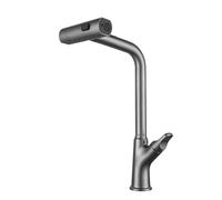 TYMYW Cascade Robinet Cuisine Laiton avec Douchette avec 3 Modes Rotatif À 360°,Robinet Cuisine Extractible Poignée Unique,Gris