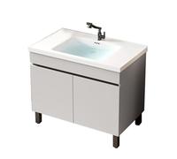 TYMYW Meuble de Salle de Bain avec Vasque Céramique avec Robinet avec Pieds Meuble sous Lavabo avec Charnière Tampon,Gris Clair,80 Cm