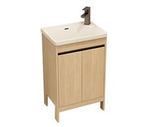 TYMYW Meuble de Salle de Bain avec Vasque et Robinet Meuble de Salle de Bain Rangement avec Pied avec Charnière Tampon,Couleur du Bois,51 Cm