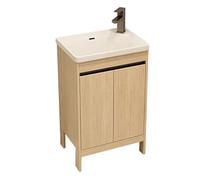 TYMYW Meuble de Salle de Bain avec Vasque et Robinet Meuble de Salle de Bain Rangement avec Pied avec Charnière Tampon,Couleur du Bois,45 Cm